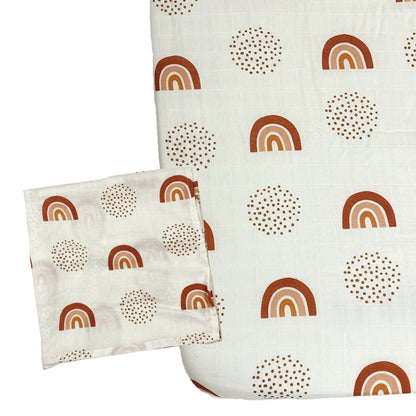 Muslin Fitted Crib Sheet with Swaddle Blanket Set