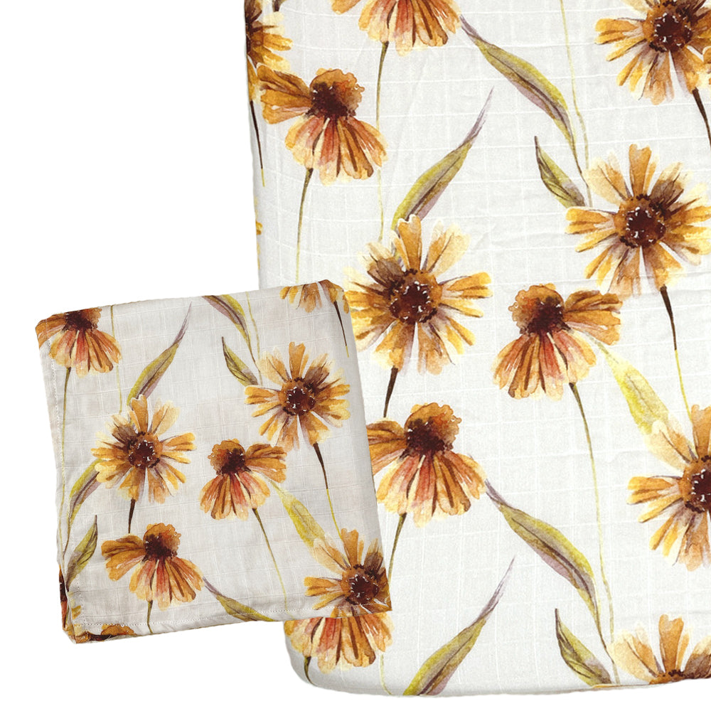 Muslin Fitted Crib Sheet with Swaddle Blanket Set