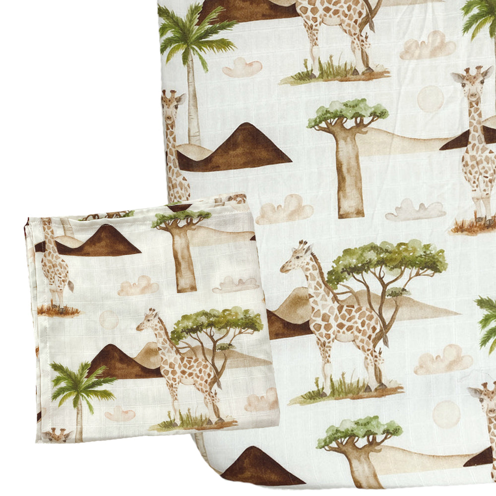 Muslin Fitted Crib Sheet with Swaddle Blanket Set