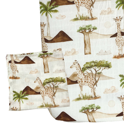 Muslin Fitted Crib Sheet with Swaddle Blanket Set