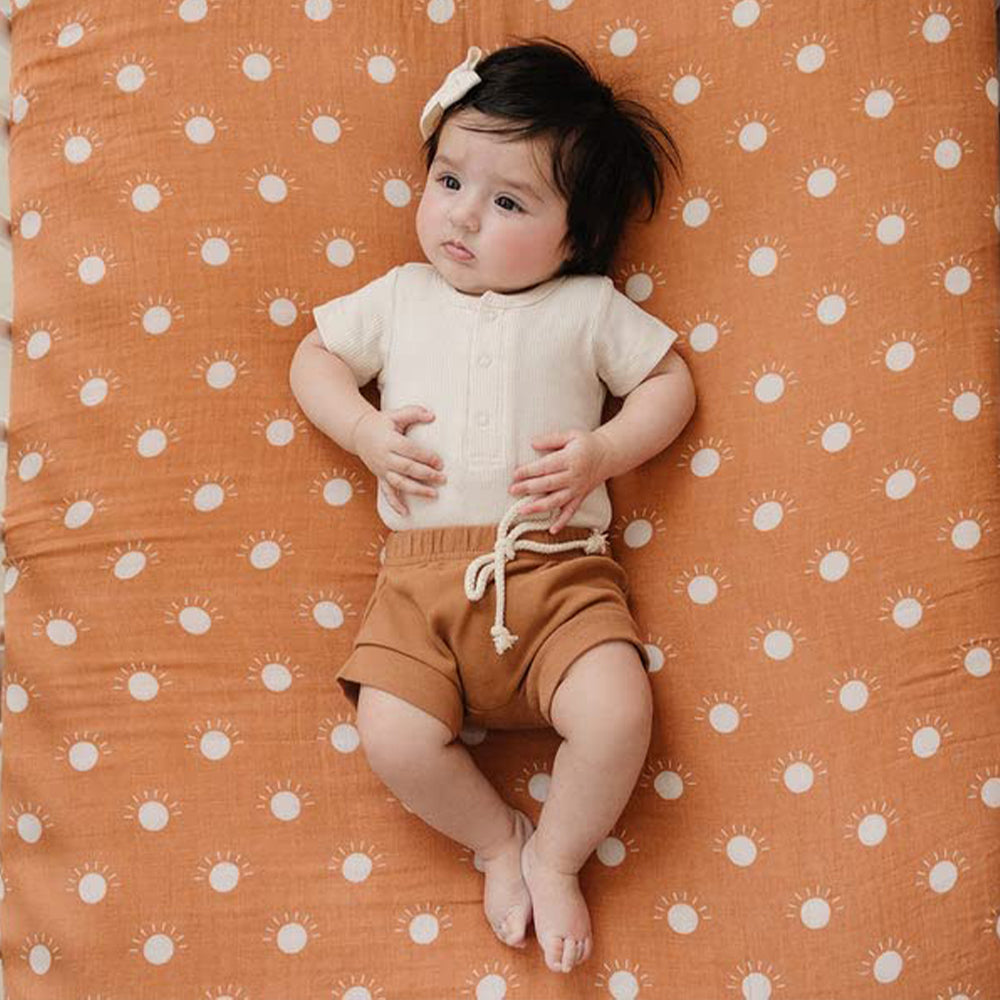 Muslin Fitted Crib Sheet with Swaddle Blanket Set