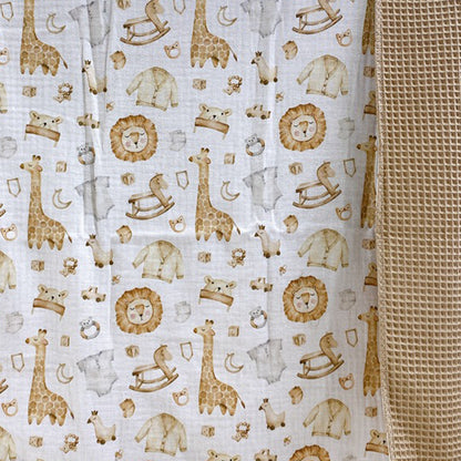 Plaid Waffle Gauzes Baby Blanket With Bunny Plaque Set