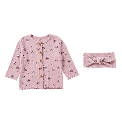 Floral Cardigan & Bow Headband Set