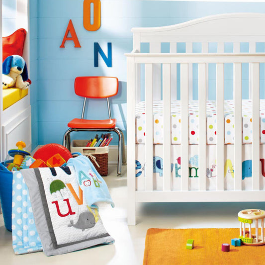 Ensemble de literie pour lit de bébé 8 pièces Alphabets et patch d'animaux 3D 