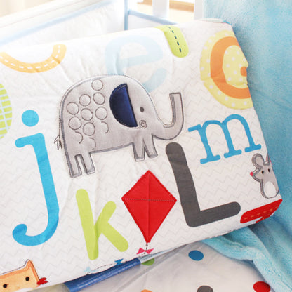 8 Piece Nursery Crib Bedding Set Alphabets & 3D Animals Patch