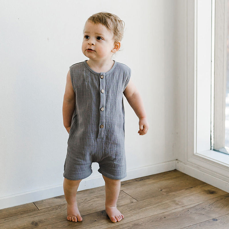 Cotton Gauze Romper with Bottom Snap