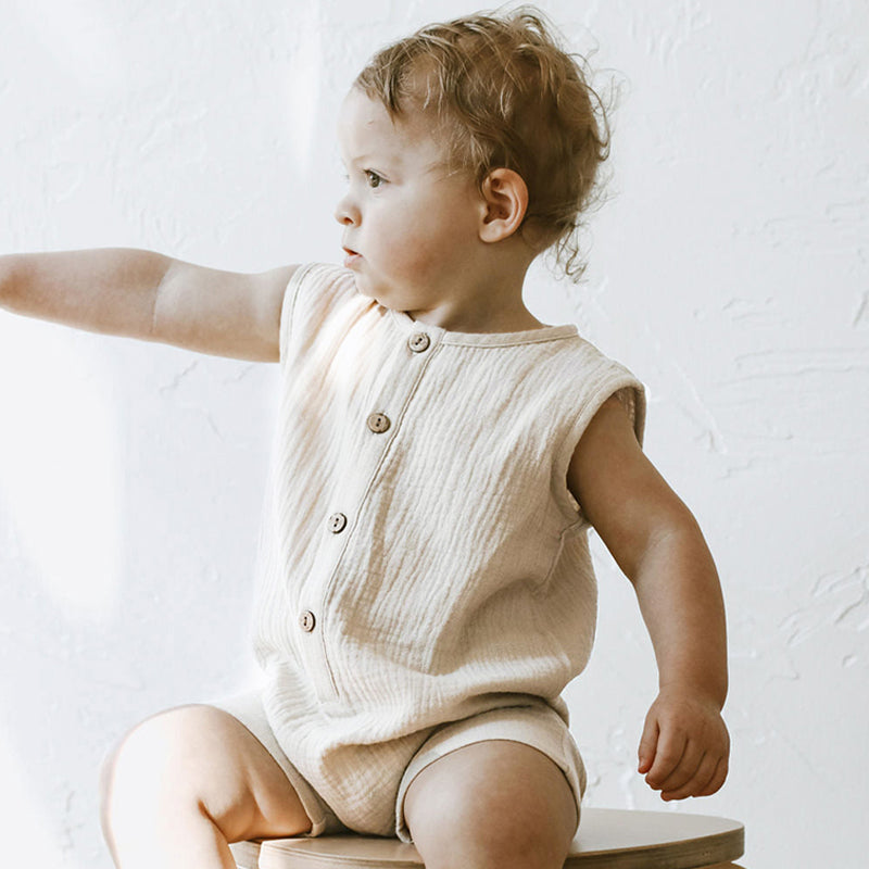 Cotton Gauze Romper with Bottom Snap