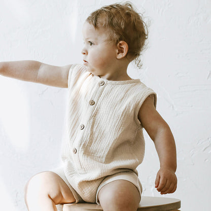 Cotton Gauze Romper with Bottom Snap