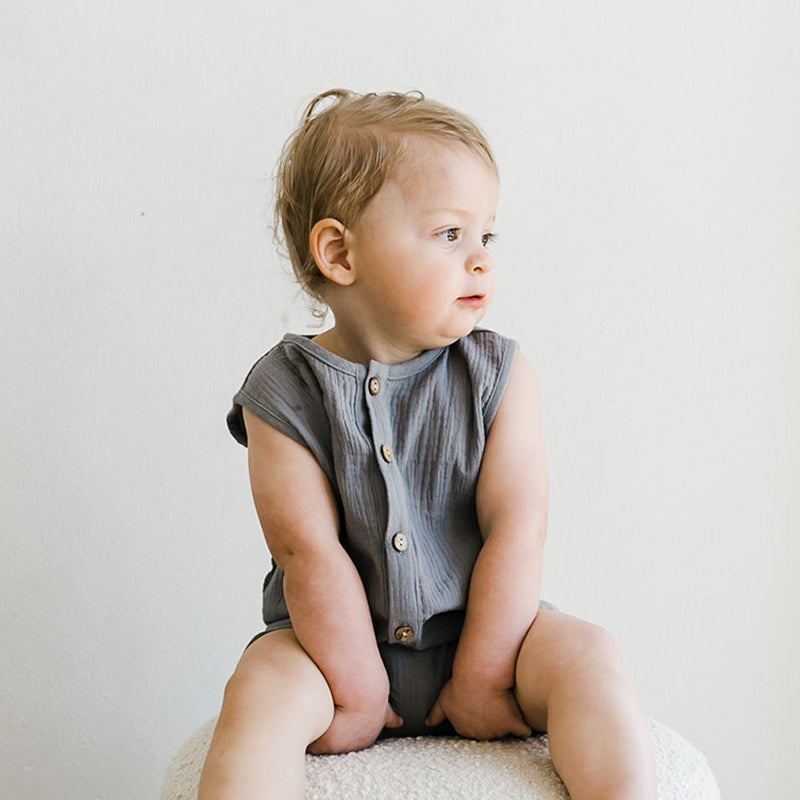 Cotton Gauze Romper with Bottom Snap