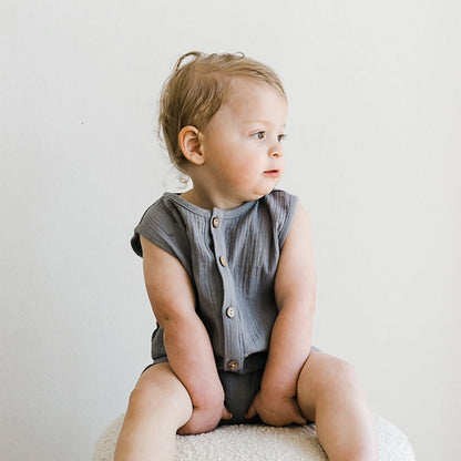 Cotton Gauze Romper with Bottom Snap