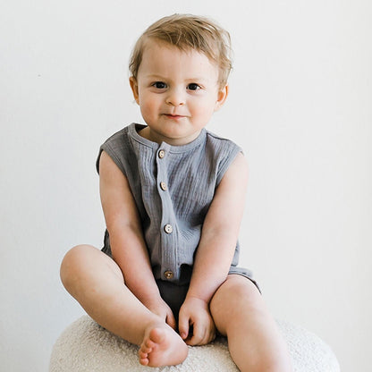 Cotton Gauze Romper with Bottom Snap