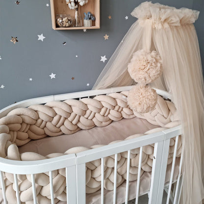 Handmade Knotted Wicker Cots Braided Bumper Long Cushion 8-Braids Knotted  for Safe Crib Protecting Baby Nordic Decor Idea for Baby Room Style