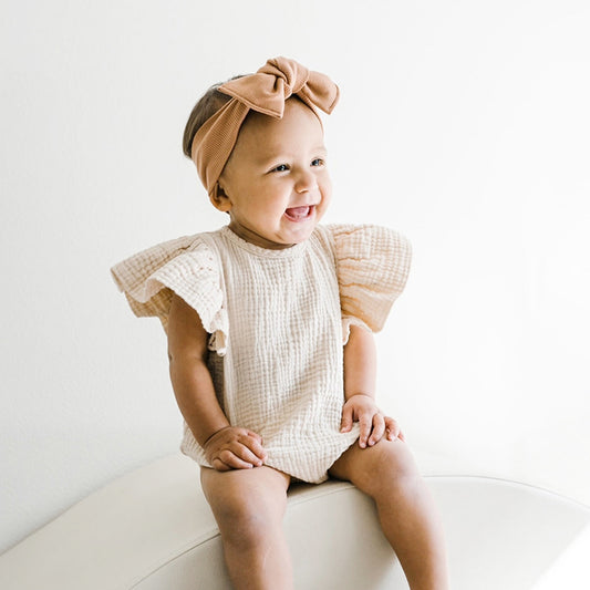 Cotton Gauze Ruffle Sleeve Romper