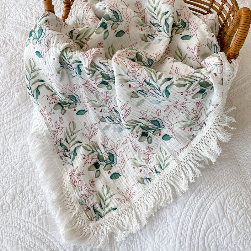Gauze Muslin Blossom with Fringe Blanket