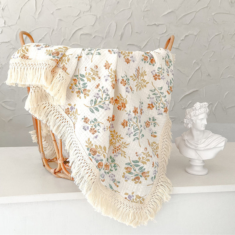 Gauze Muslin Blossom with Fringe Blanket