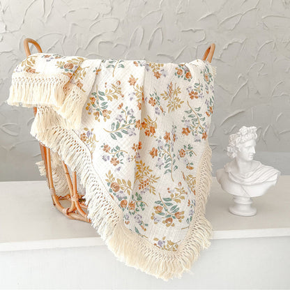 Gauze Muslin Blossom with Fringe Blanket