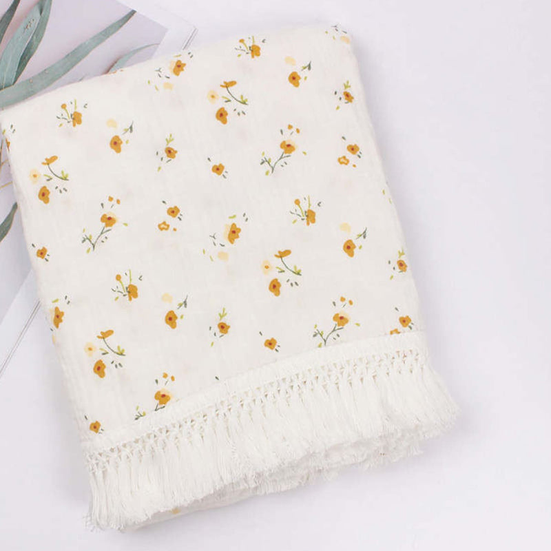Gauze Muslin Blossom with Fringe Blanket