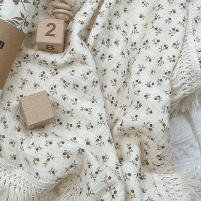 Gauze Muslin Blossom with Fringe Blanket