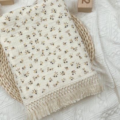 Gauze Muslin Blossom with Fringe Blanket
