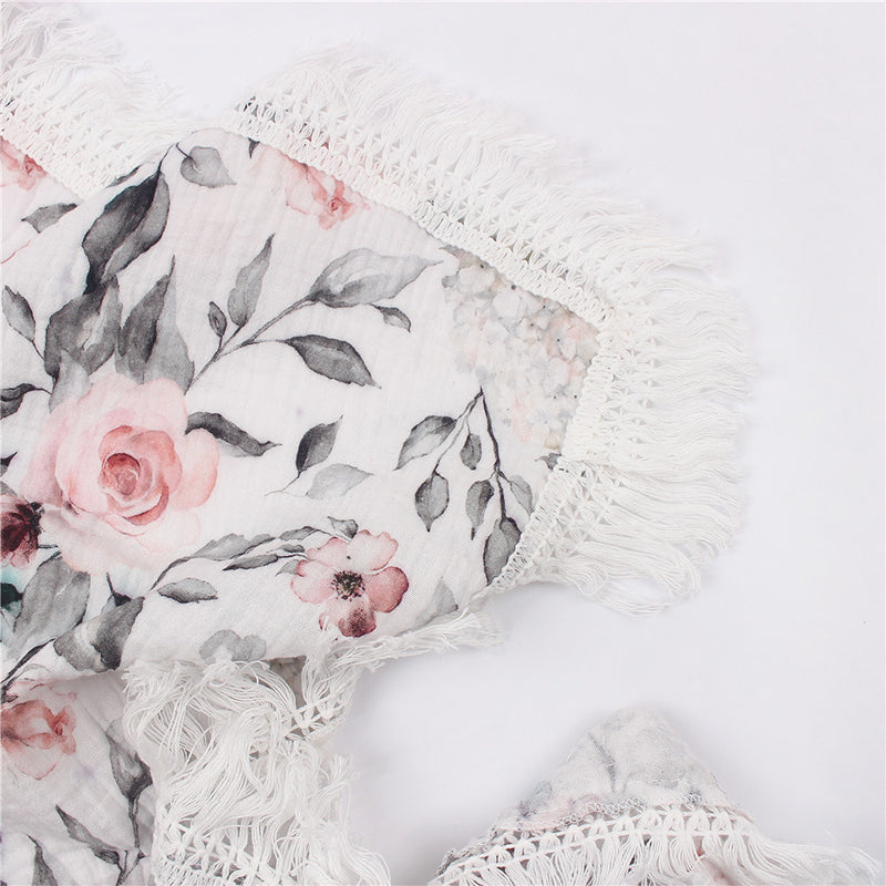 Gauze Muslin Blossom with Fringe Blanket