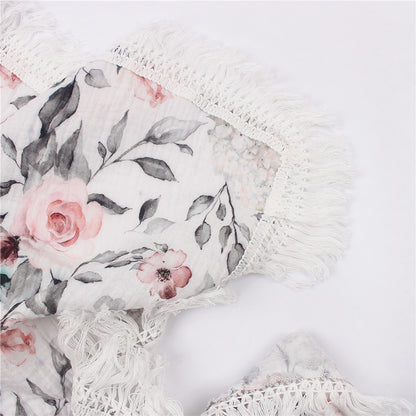 Gauze Muslin Blossom with Fringe Blanket