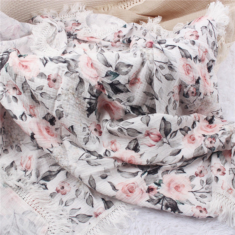 Gauze Muslin Blossom with Fringe Blanket