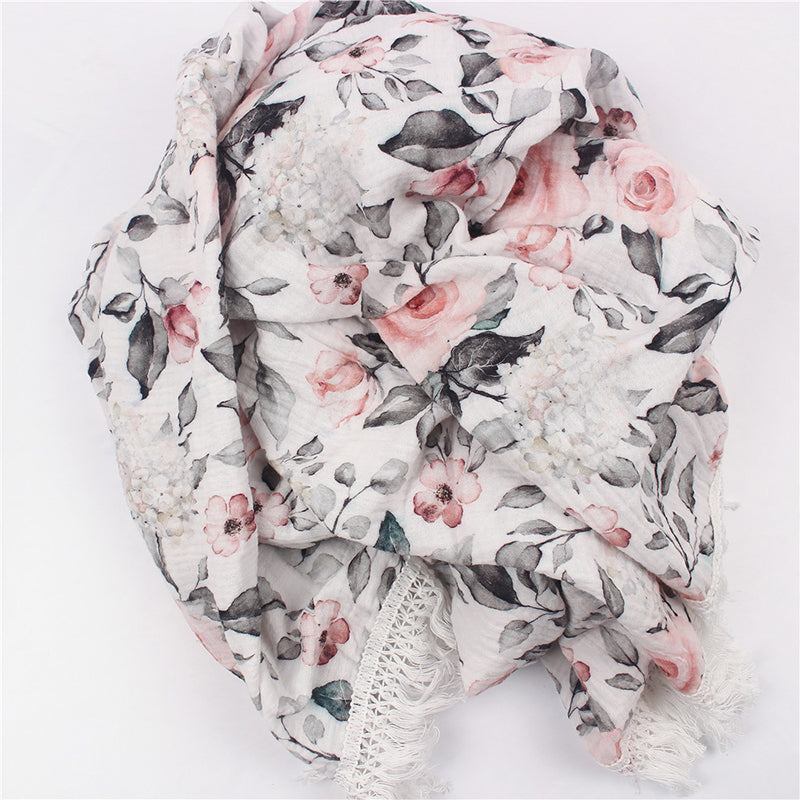 Gauze Muslin Blossom with Fringe Blanket