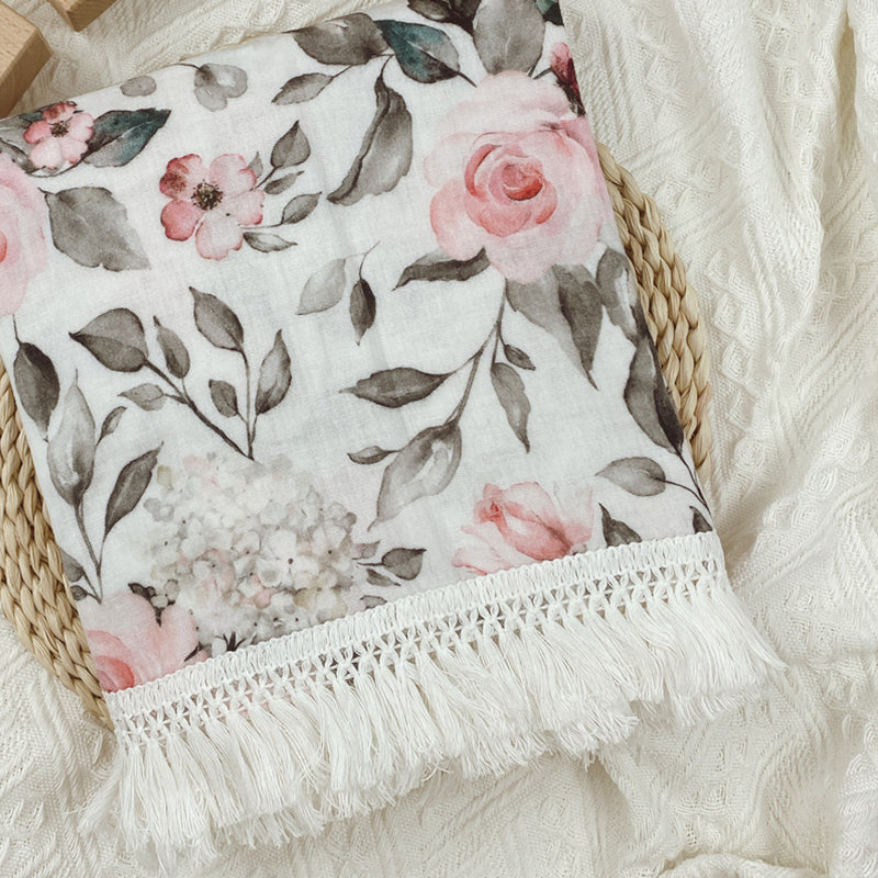 Gauze Muslin Blossom with Fringe Blanket