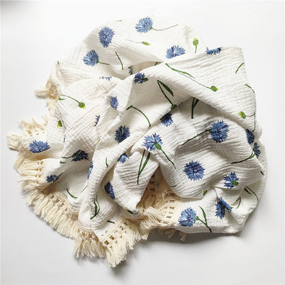 Gauze Muslin Blossom with Fringe Blanket