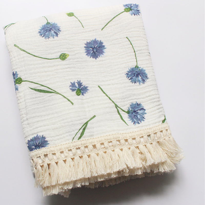Gauze Muslin Blossom with Fringe Blanket