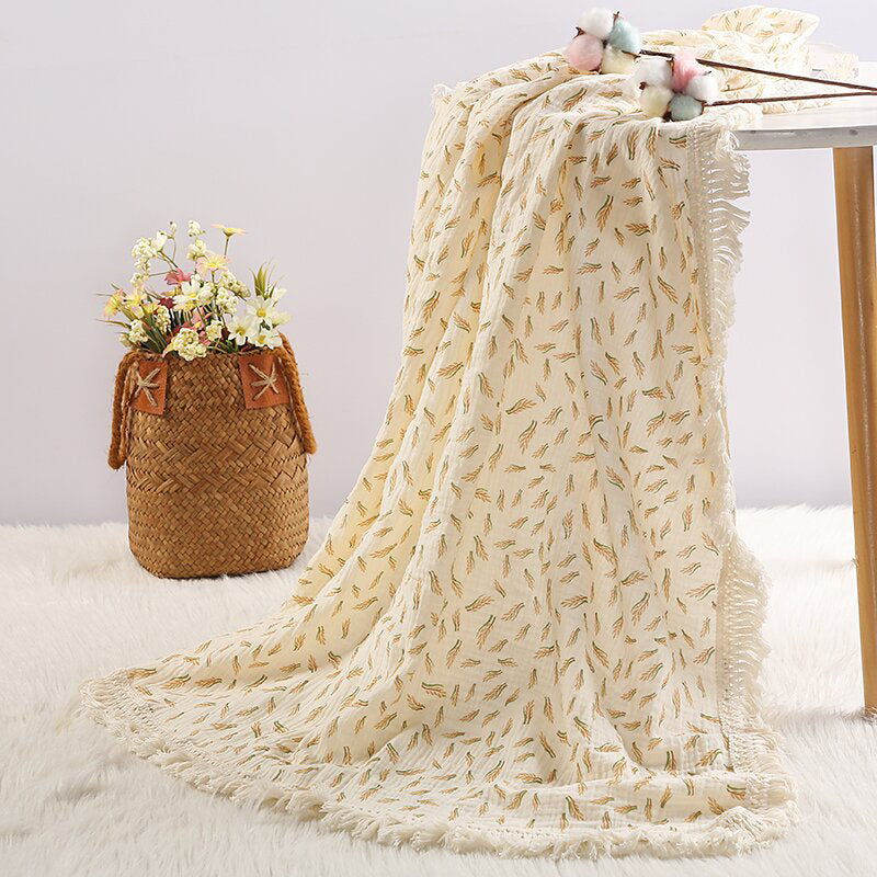 Gauze Muslin Blossom with Fringe Blanket