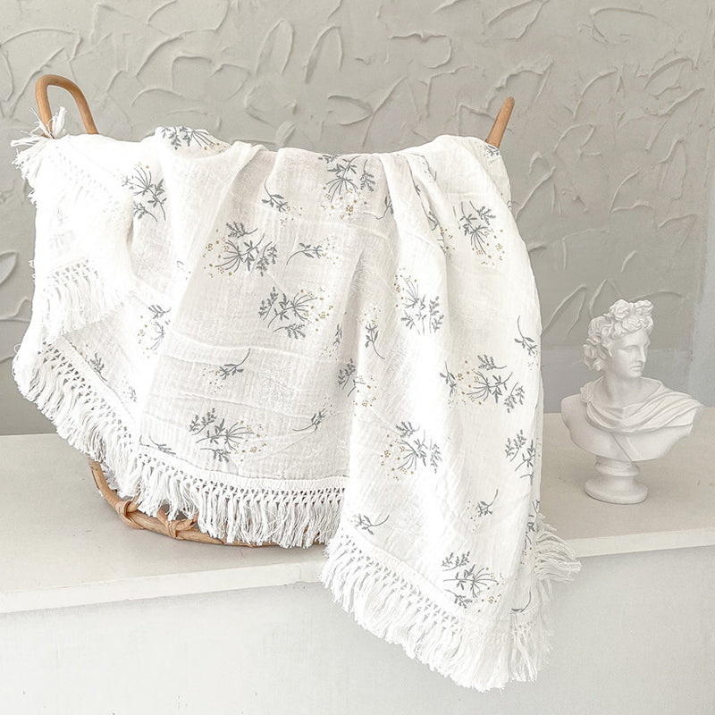 Gauze Muslin Blossom with Fringe Blanket