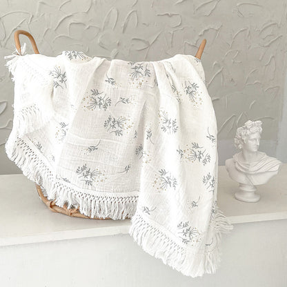 Gauze Muslin Blossom with Fringe Blanket