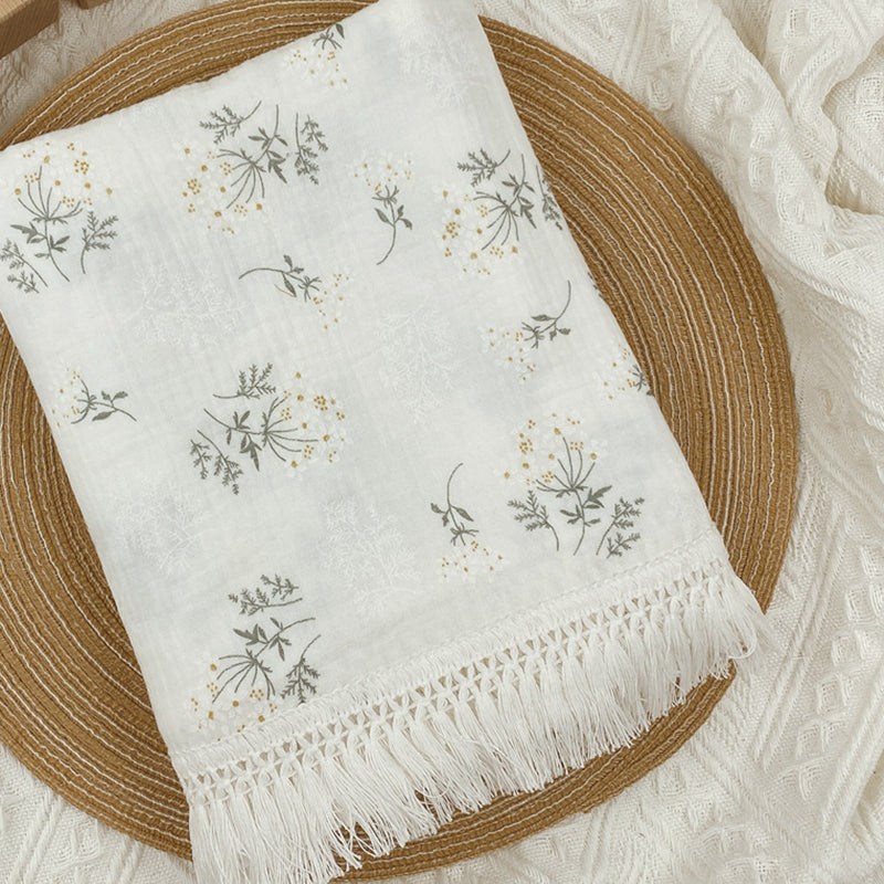Gauze Muslin Blossom with Fringe Blanket