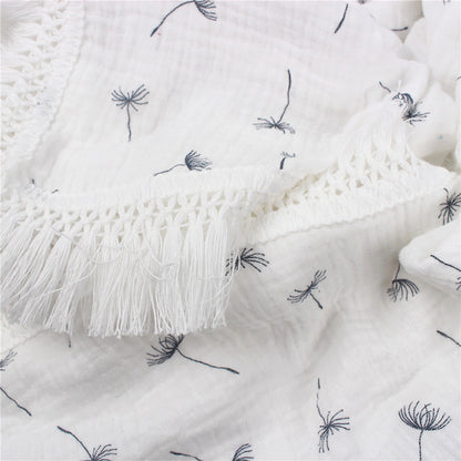 Gauze Muslin Blossom with Fringe Blanket