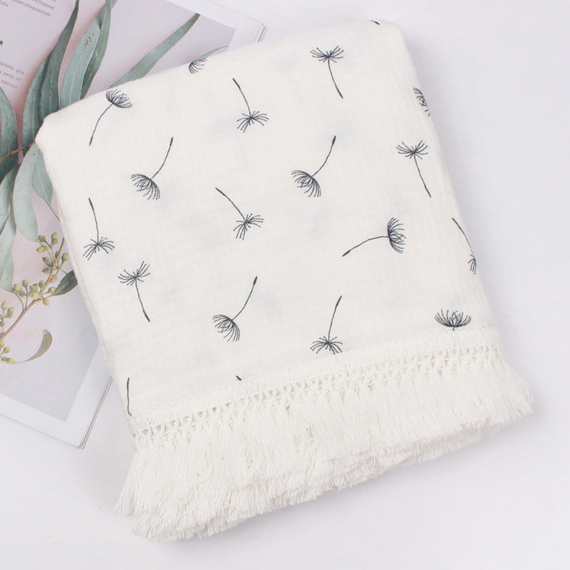 Gauze Muslin Blossom with Fringe Blanket