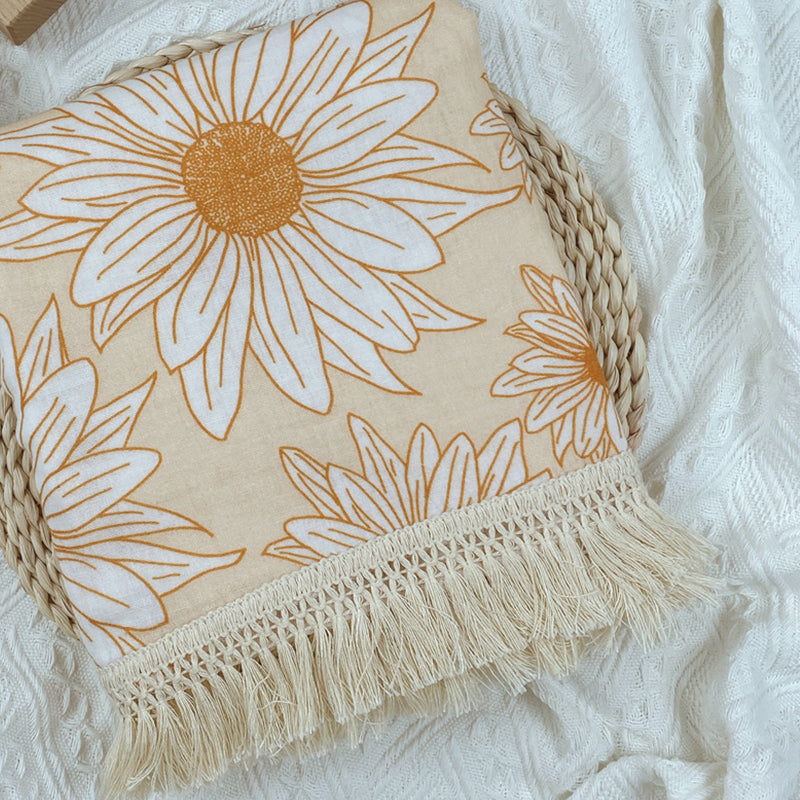 Gauze Muslin Blossom with Fringe Blanket