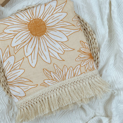 Gauze Muslin Blossom with Fringe Blanket