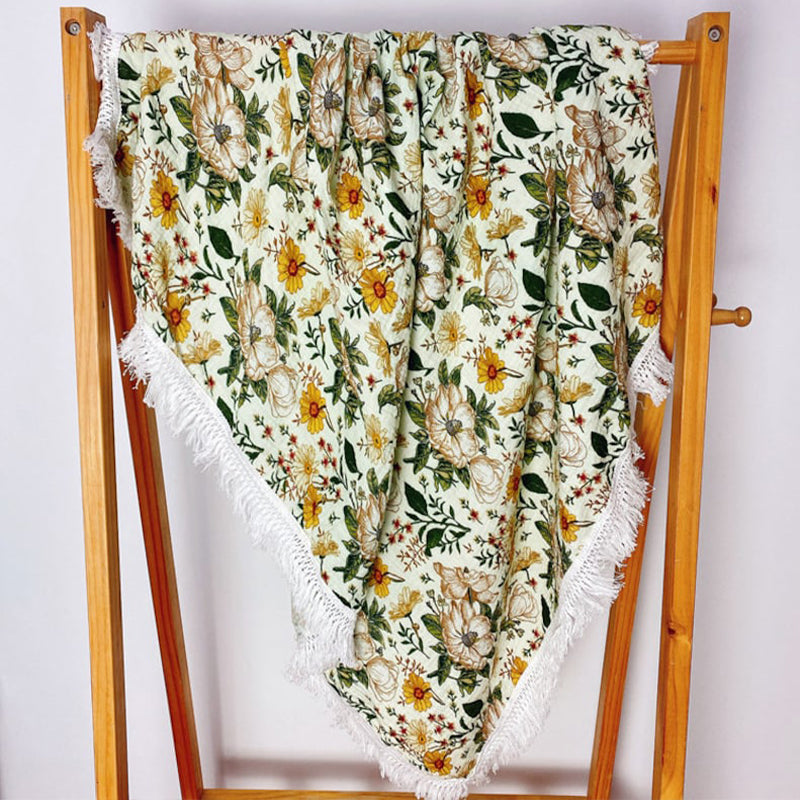 Gauze Muslin Blossom with Fringe Blanket