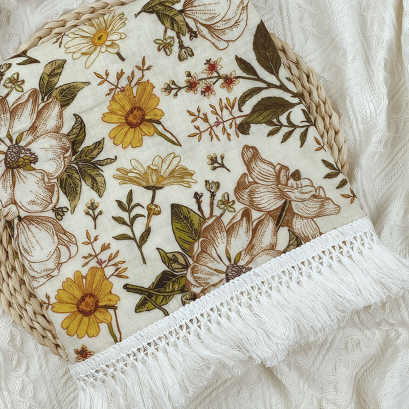 Gauze Muslin Blossom with Fringe Blanket