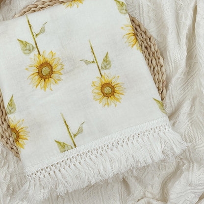 Gauze Muslin Blossom with Fringe Blanket