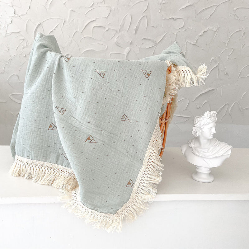 Organic Gauze Muslin Rainbow Print with Fringe Blanket