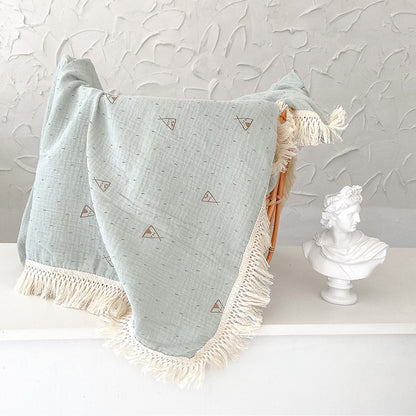 Organic Gauze Muslin Rainbow Print with Fringe Blanket