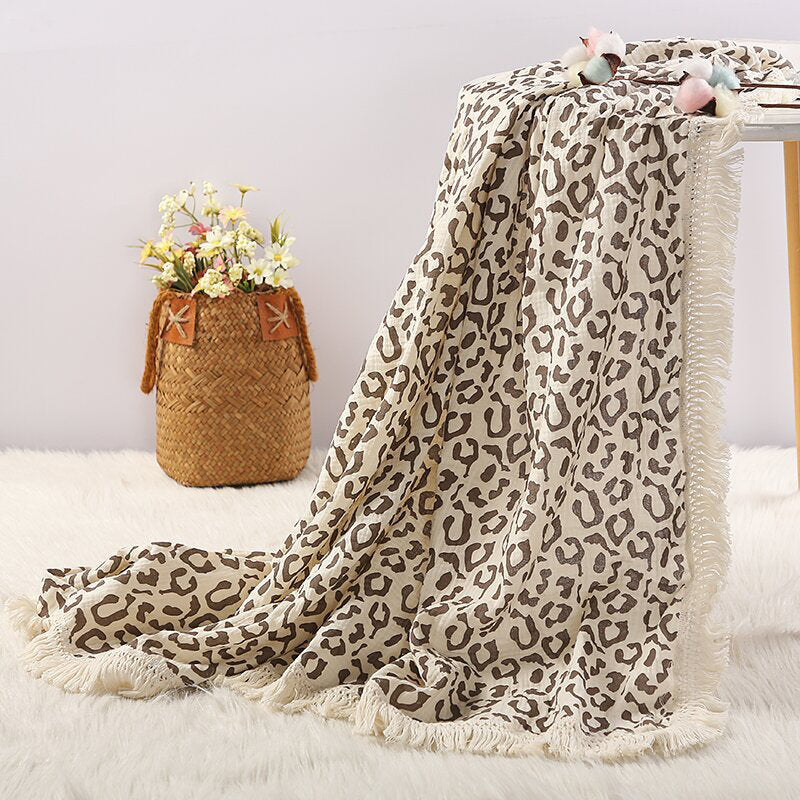 Organic Gauze Muslin Rainbow Print with Fringe Blanket