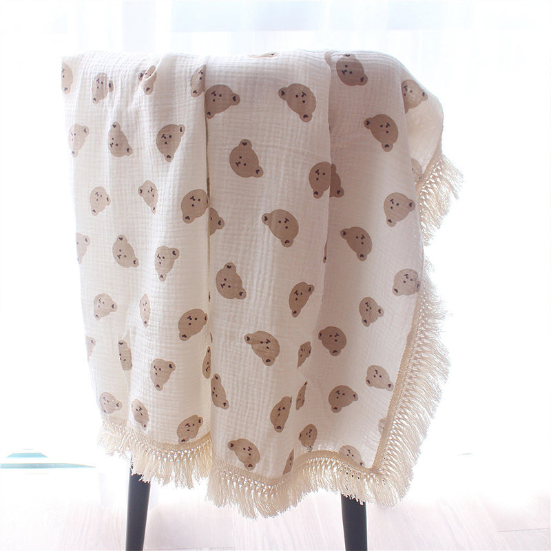 Organic Gauze Muslin Rainbow Print with Fringe Blanket