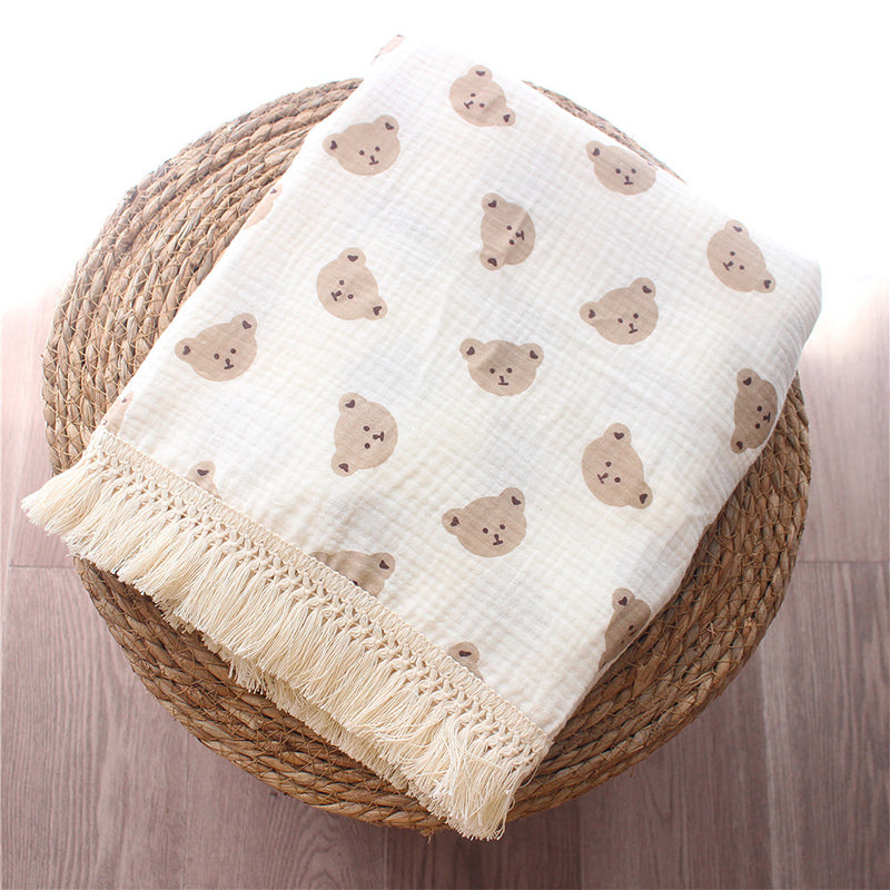 Organic Gauze Muslin Rainbow Print with Fringe Blanket