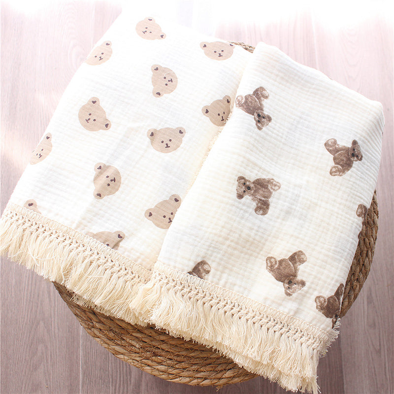 Organic Gauze Muslin Rainbow Print with Fringe Blanket