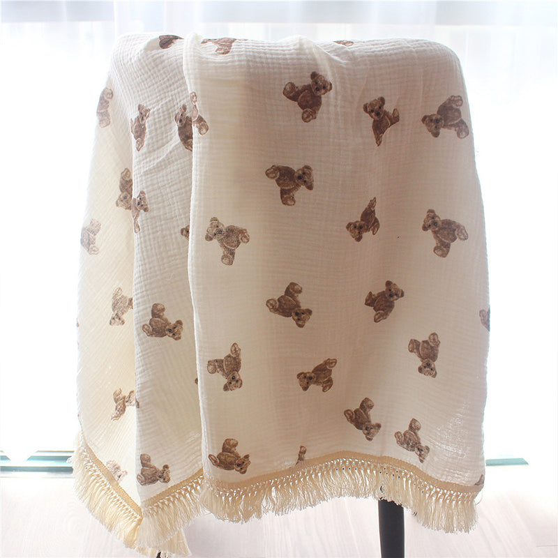 Organic Gauze Muslin Rainbow Print with Fringe Blanket