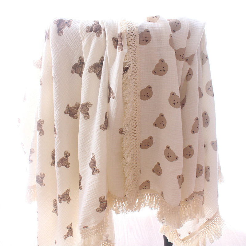 Organic Gauze Muslin Rainbow Print with Fringe Blanket