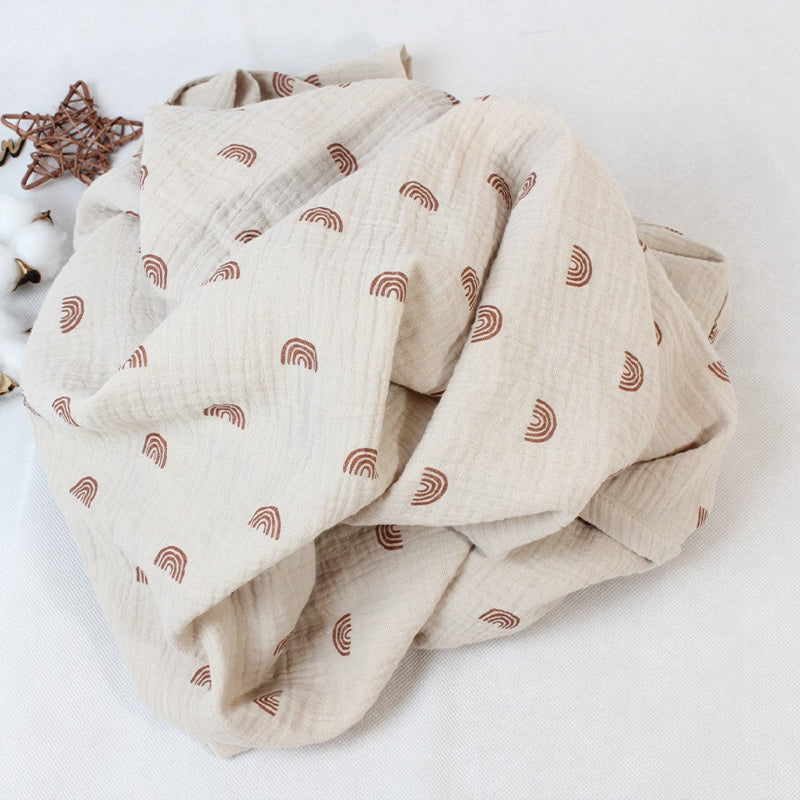 Organic Gauze Muslin Rainbow Print with Fringe Blanket